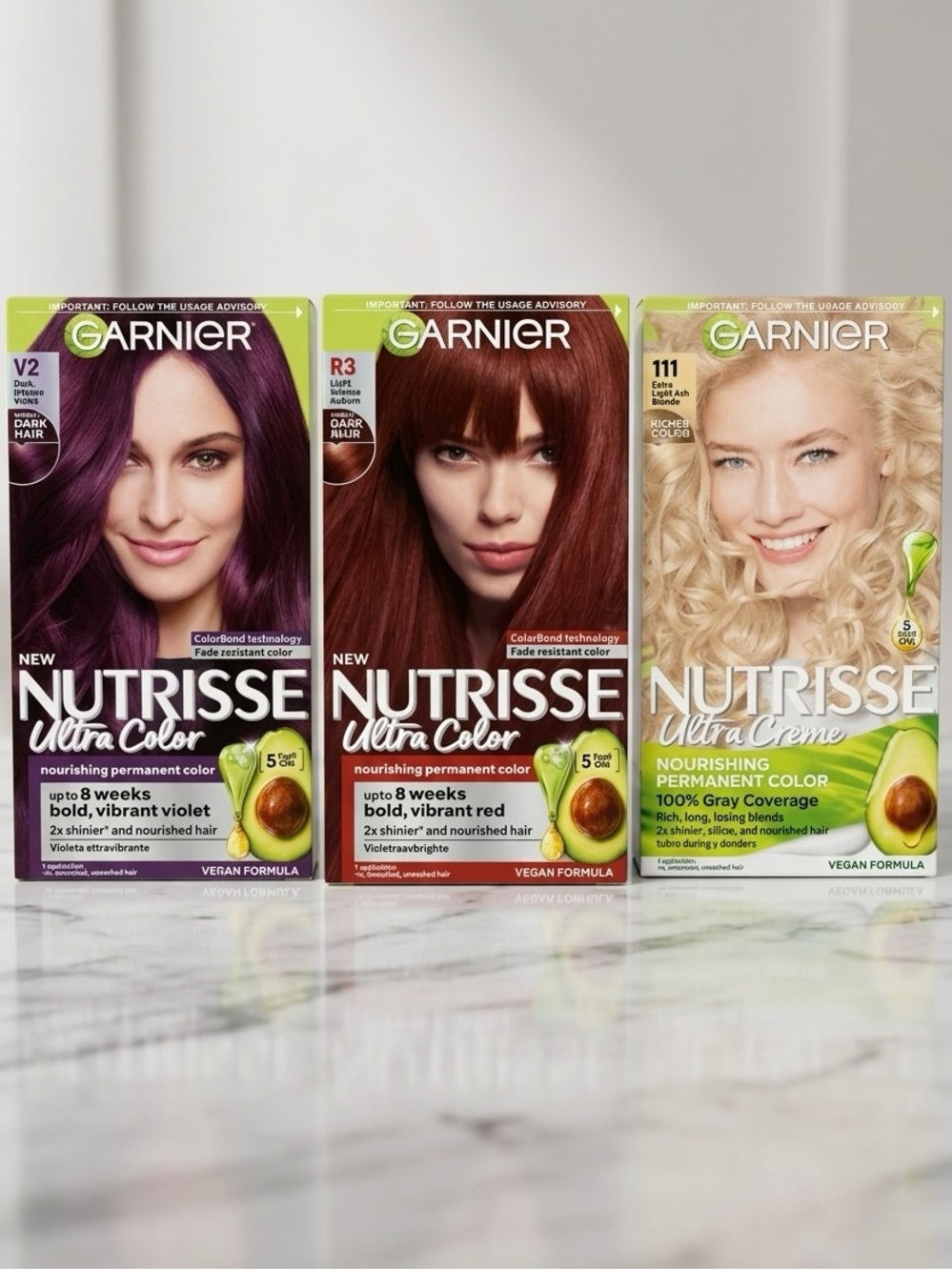 Garnier Nutrisse Ultra Color Trio — Violet, Red, Blonde Shades